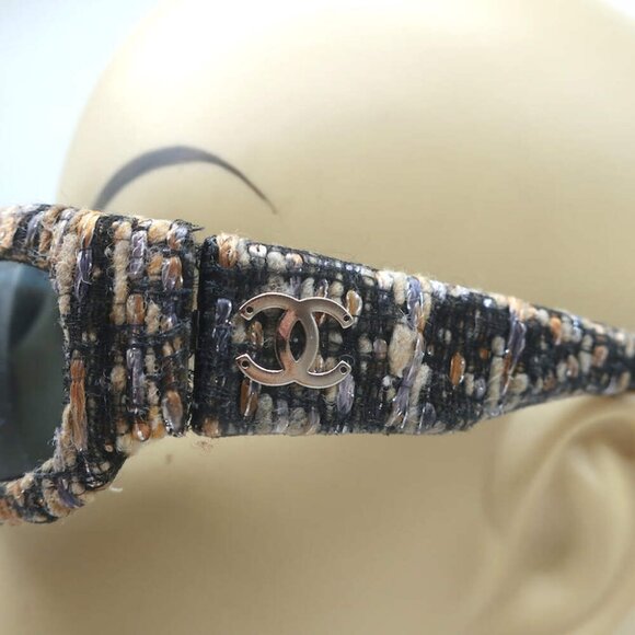 Chanel Metallic Tweed Rectangular Sunglasses Black/Multi - Picture 4 of 6